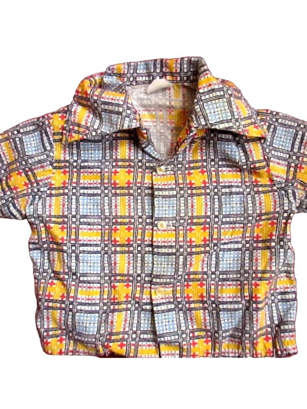 2T Vintage 70s Boys Shirt Short Sleeve Button-Up Geometric Print